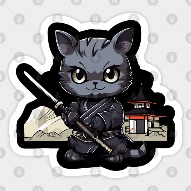 Japanese Samurai Cat Kawaii Ninja Cat Sticker by rhazi mode plagget